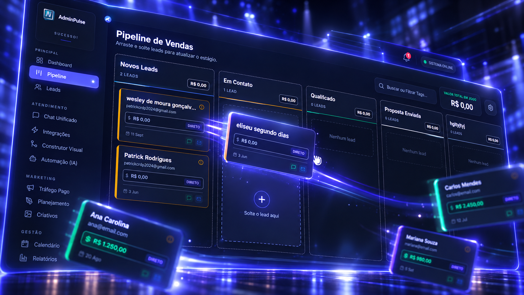AdminPulse — Pipeline de Vendas e CRM Visual (Kanban) | Plataforma Nova Digital
