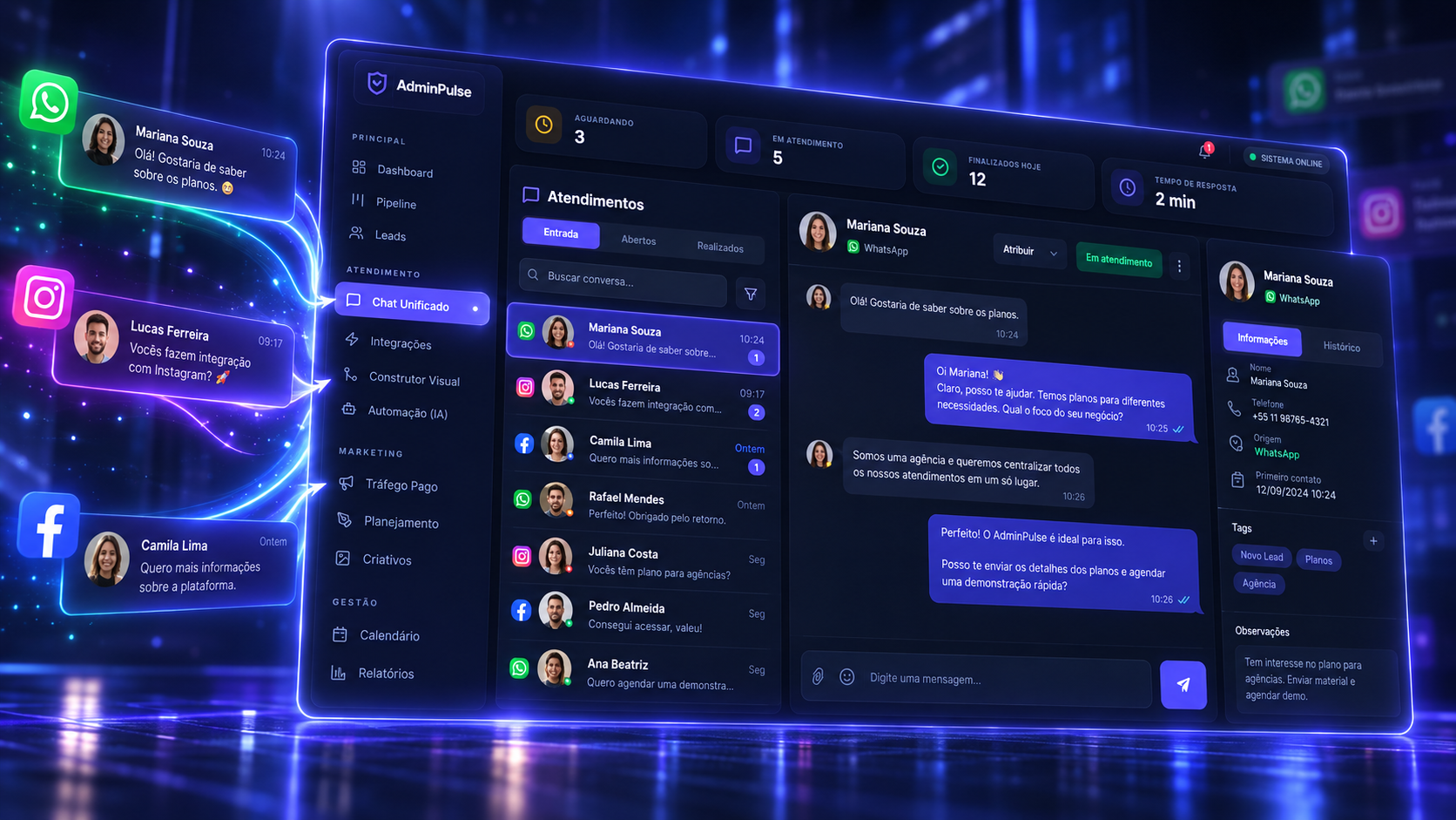 AdminPulse — Inbox e Atendimento Multicanal Unificado | Plataforma Nova Digital