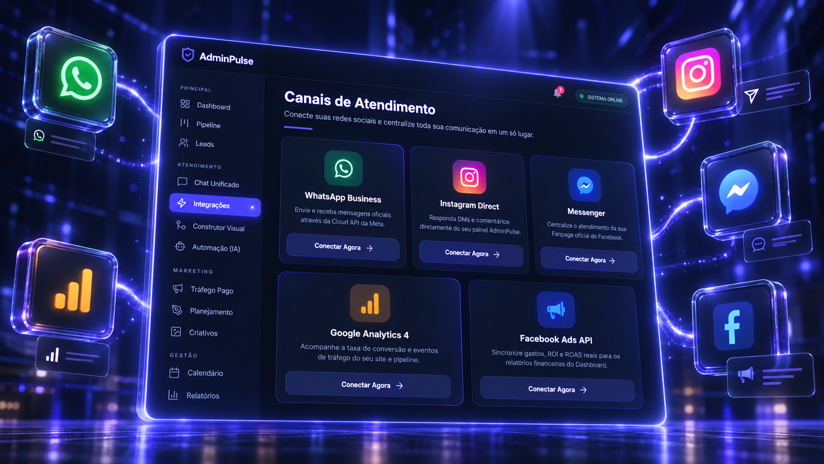 AdminPulse — Hub de Canais e Integrações Oficiais | Plataforma Nova Digital